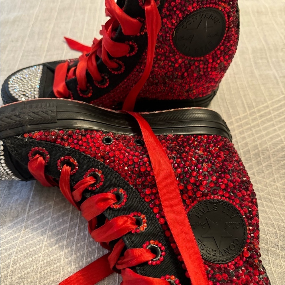 Converse full bling Graffiti Bottom Classic black/red high tops size 8 - Picture 8 of 9